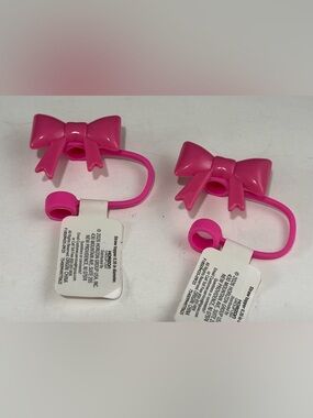 NEW Target Bullseyes Playground Silicone Bright Pink Bow Straw Toppers Lot of 2